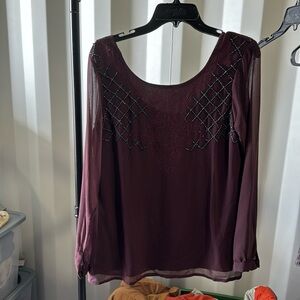 Buckle boutique, deep burgundy plum blouse